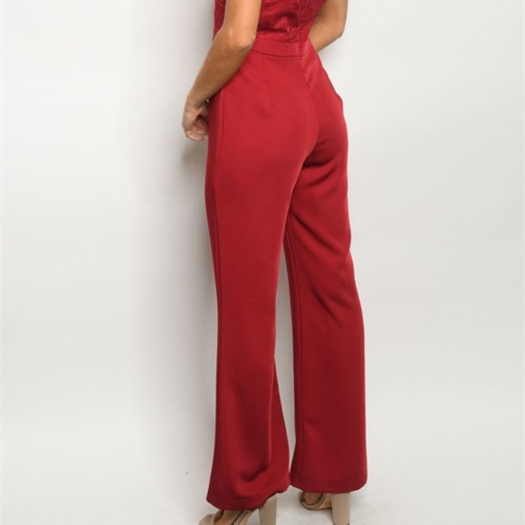 New Burgundy Jumpsuit w/Lace accents S-M-L - Picture 6 of 10